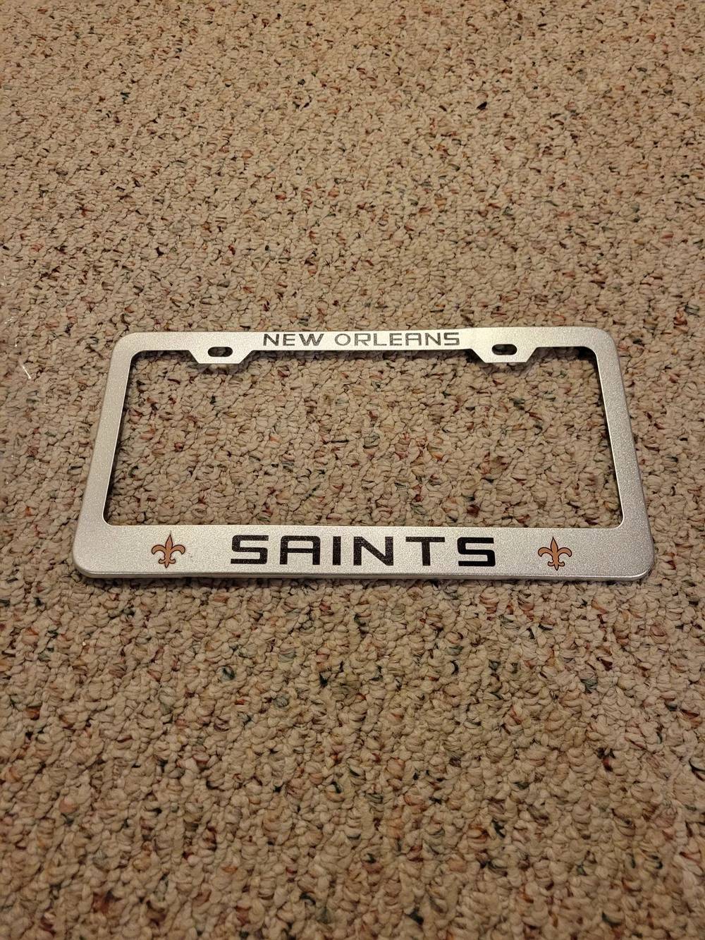 New Orleans Saints Metal License Plate Frame - Silver with Gold Accents